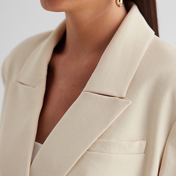 NWT Express Oversized Blazer Cream Summer Top Aritzia Like Blazer Crepe XS - Picture 2 of 9